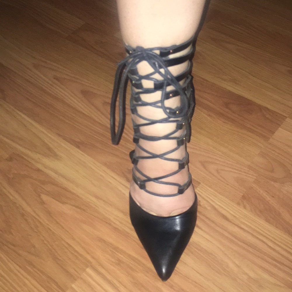Black caged heels